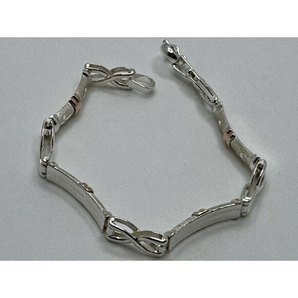 Designer Peruvian Sterling Silver 950 and 18K Gold Inlay Bracelet - 7.5” - Picture 4 of 6